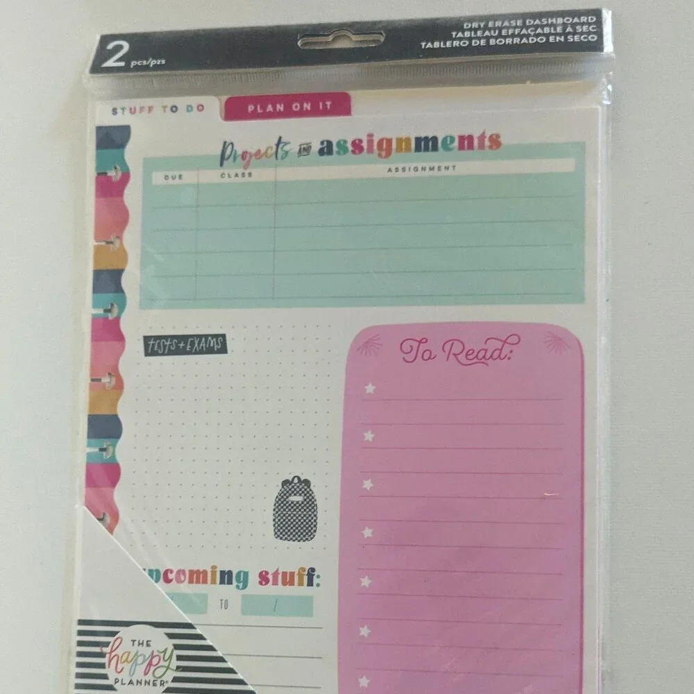 NWT Happy Planner 2 Dry Erase Dashboard 'Projects Assignments' Reusable Green